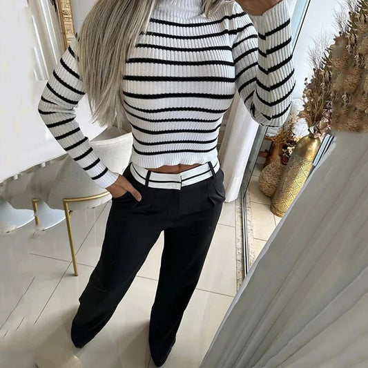 Two-piece Women's Autumn Set with Stripes – Isabelle