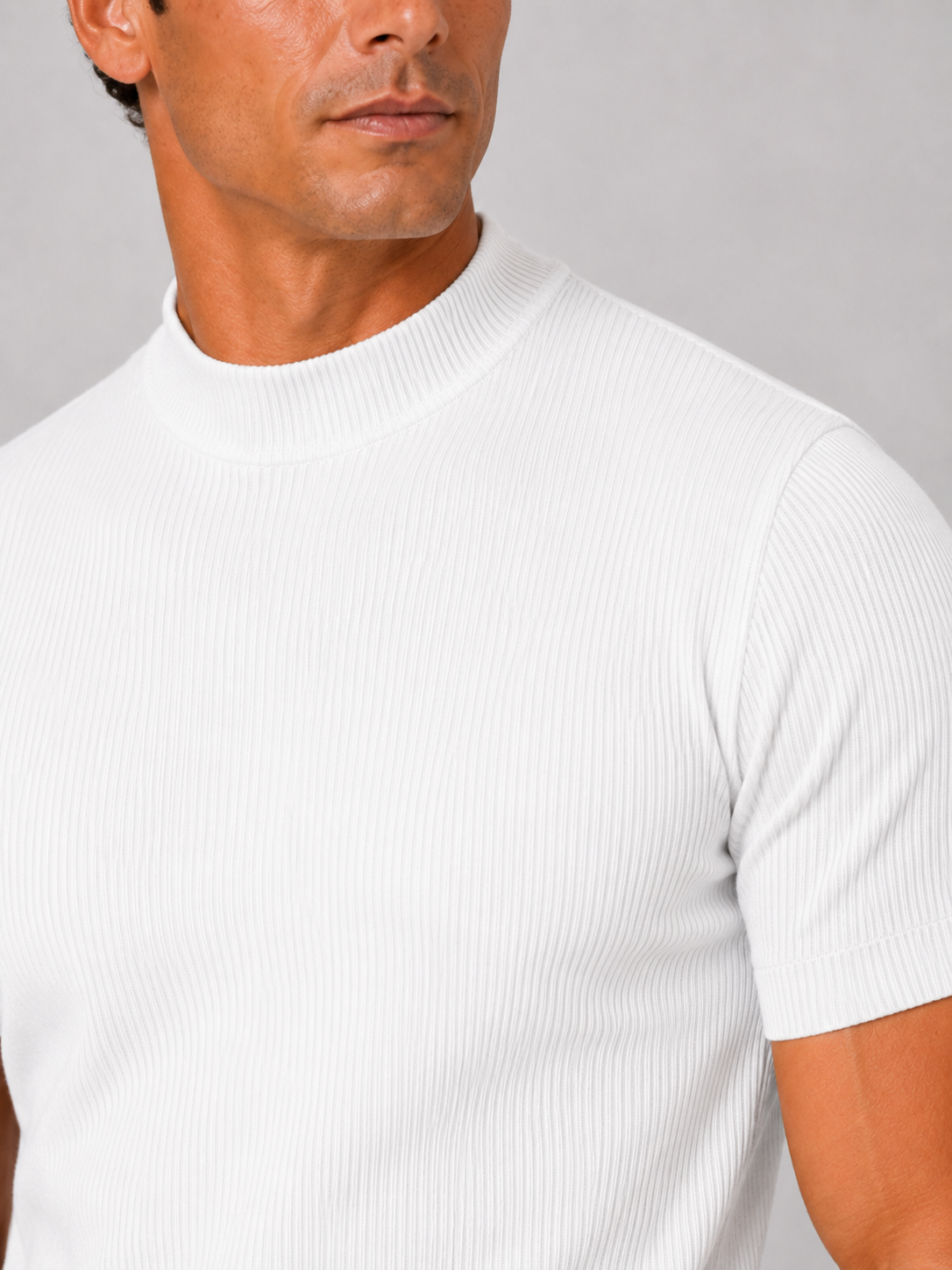 Men's Mock Neck Ribbed T-Shirt Fitted Stretch Short Sleeve Top 12