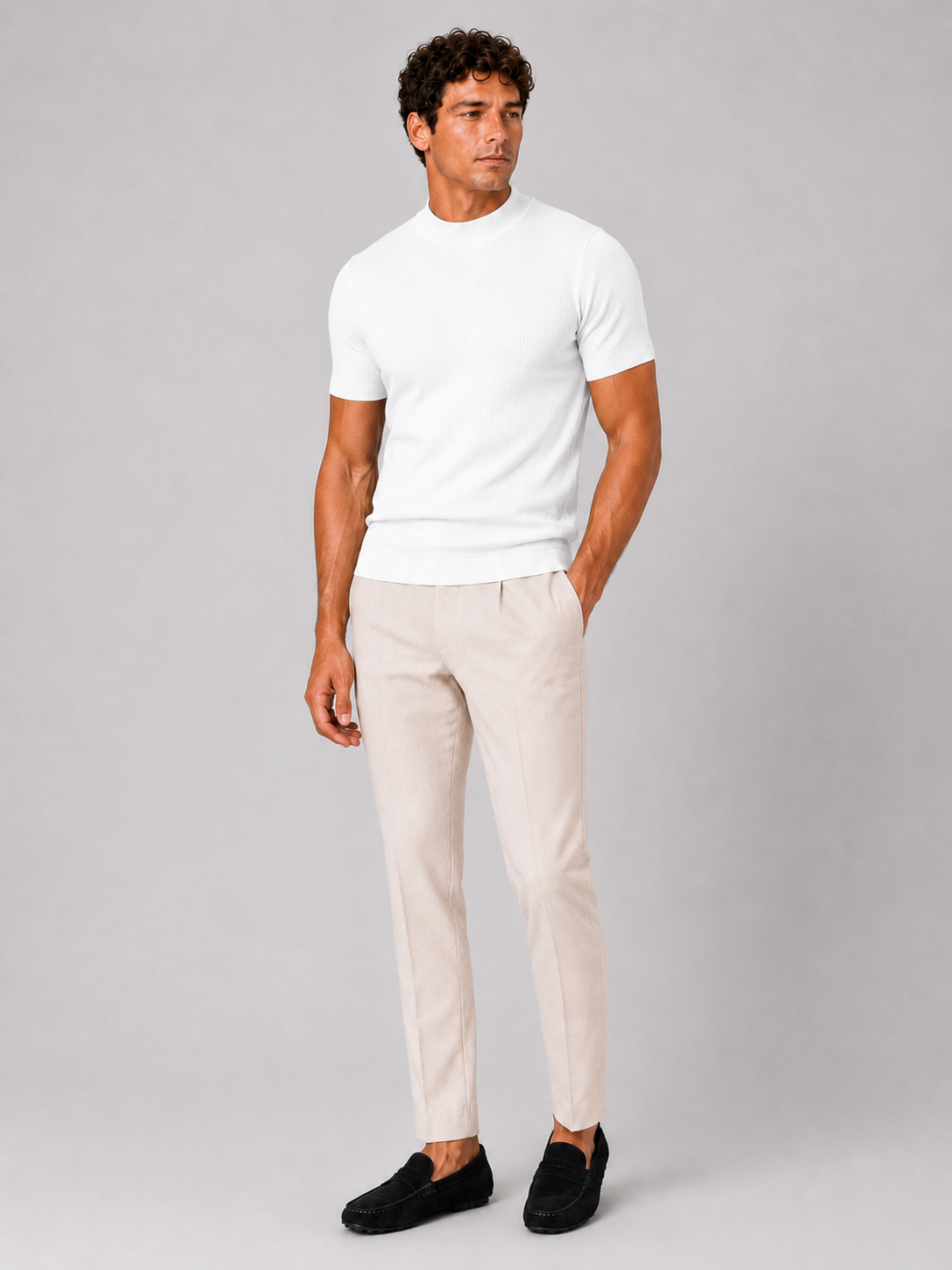 Men's Mock Neck Ribbed T-Shirt Fitted Stretch Short Sleeve Top 13