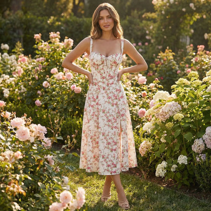 White Floral Dress Midi - Marah