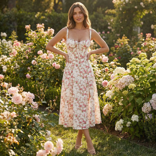 White Floral Dress Midi - Marah