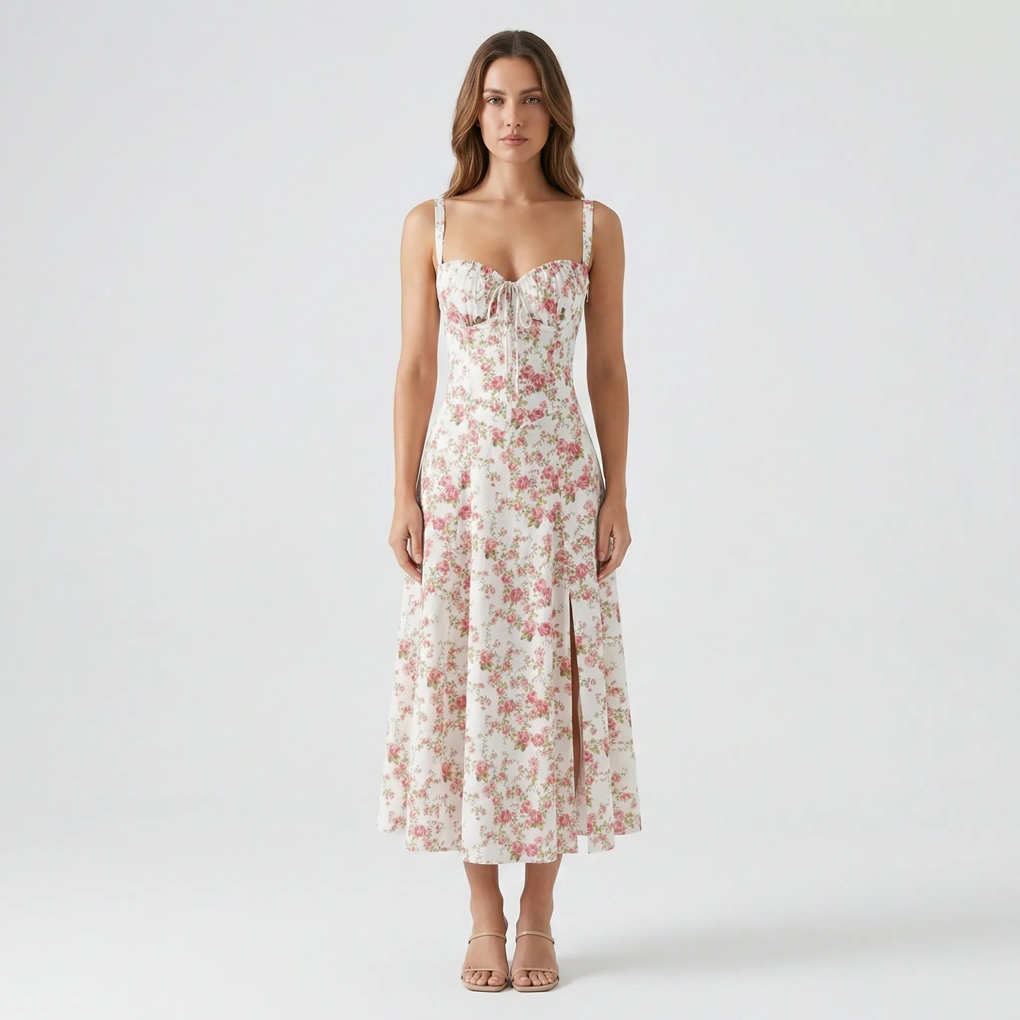 White Floral Dress Midi - Marah