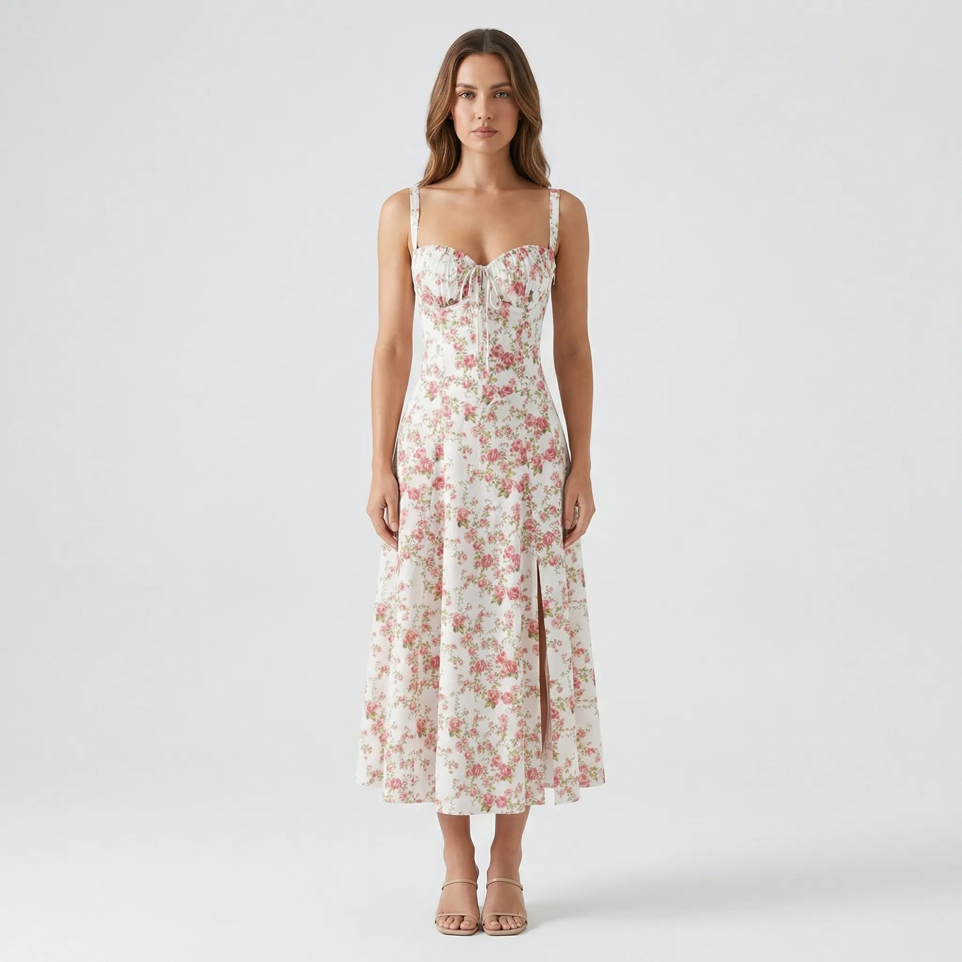 White Floral Dress Midi - Marah