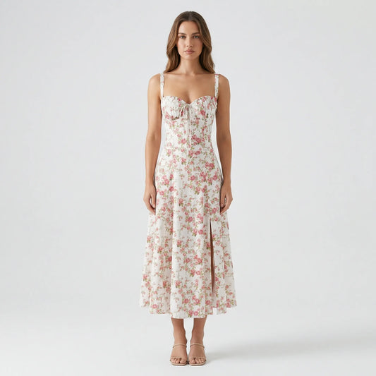 White Floral Dress Midi - Marah