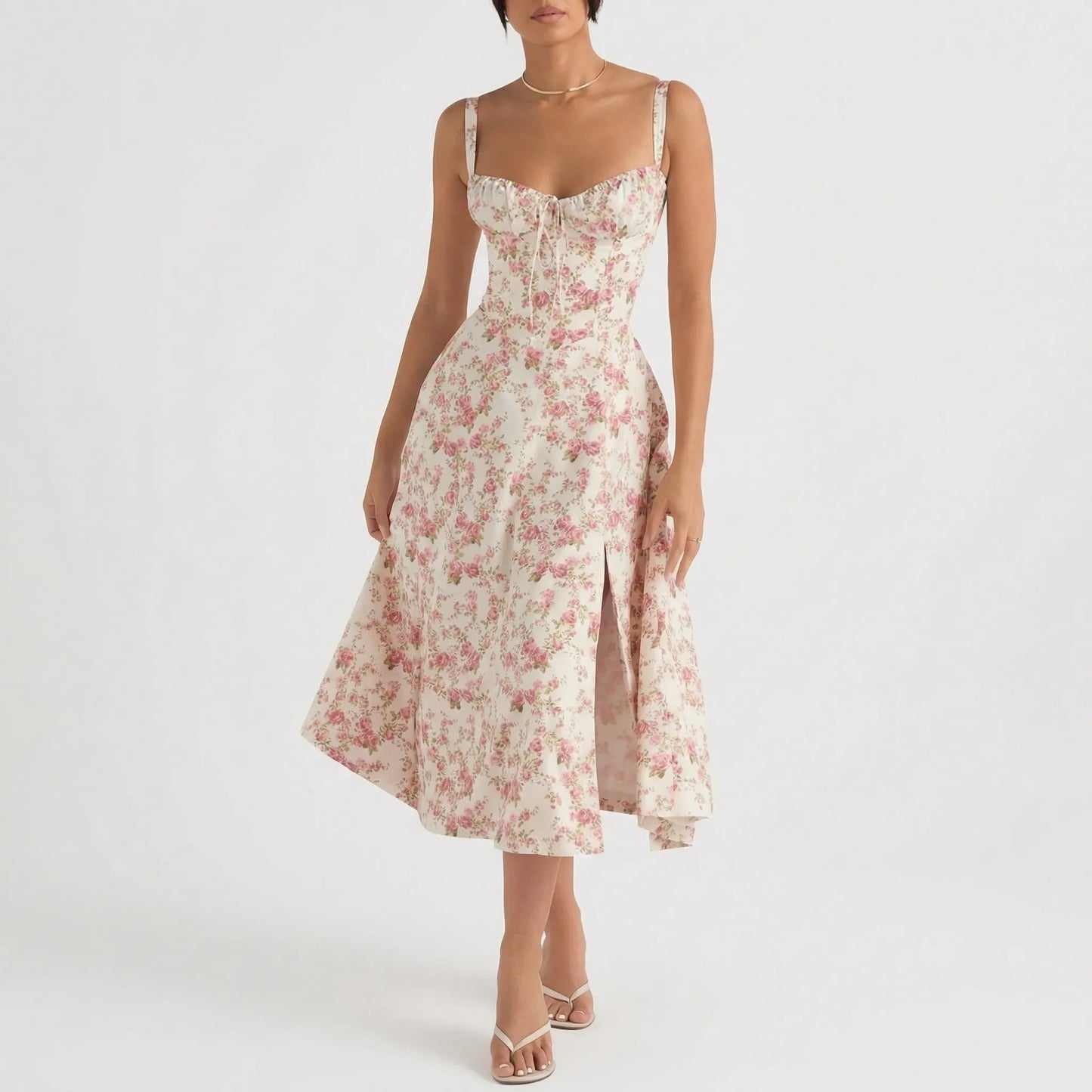 White Floral Dress Midi - Marah