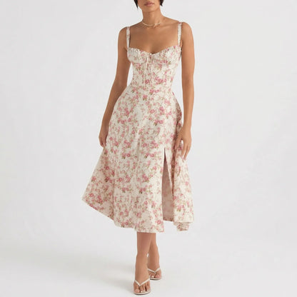 White Floral Dress Midi - Marah