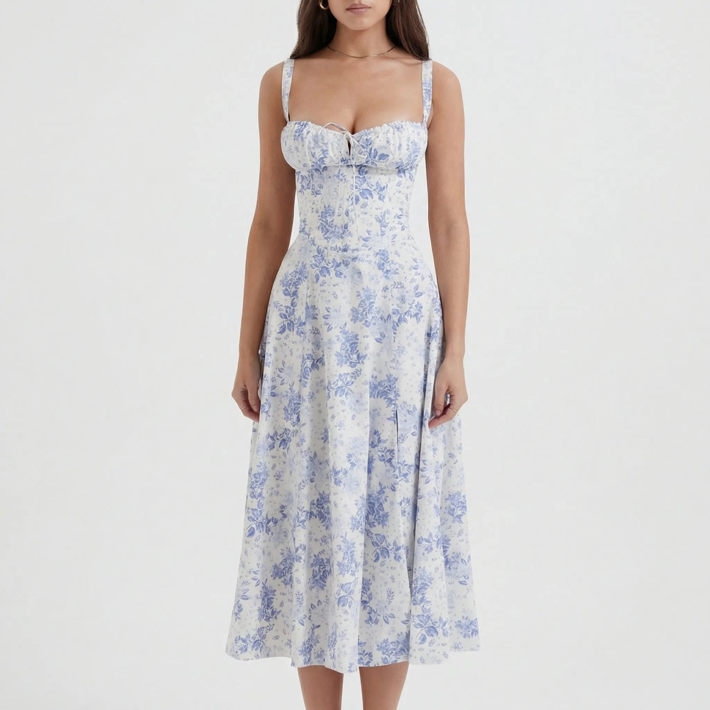 White Floral Dress Midi - Marah