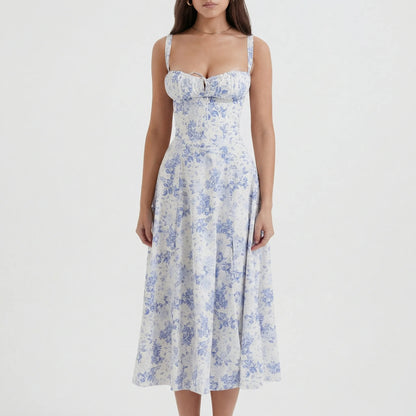 White Floral Dress Midi - Marah