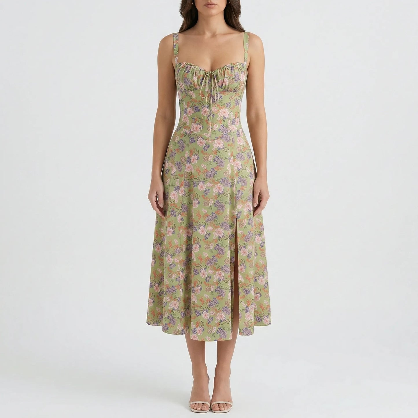 White Floral Dress Midi - Marah