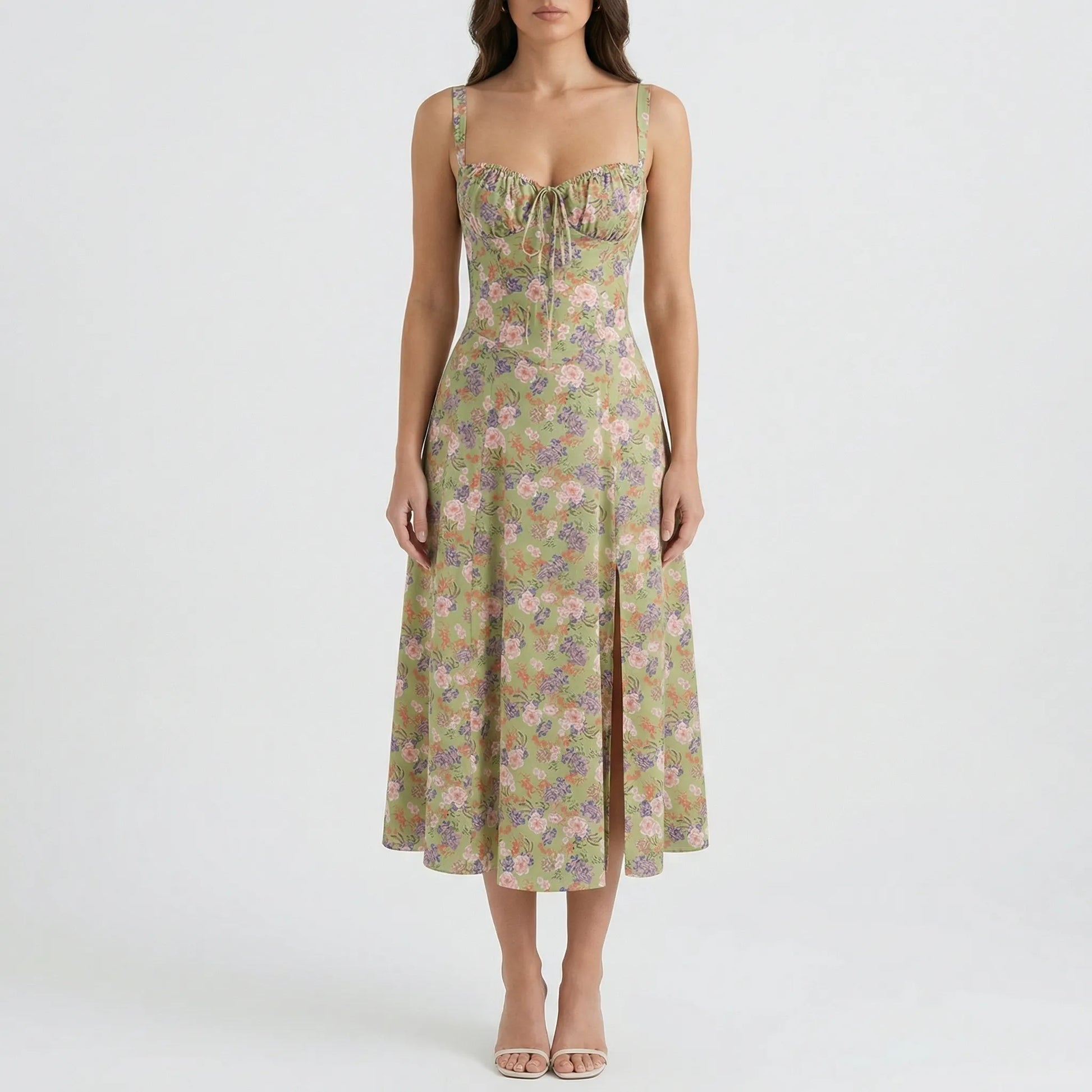 White Floral Dress Midi - Marah