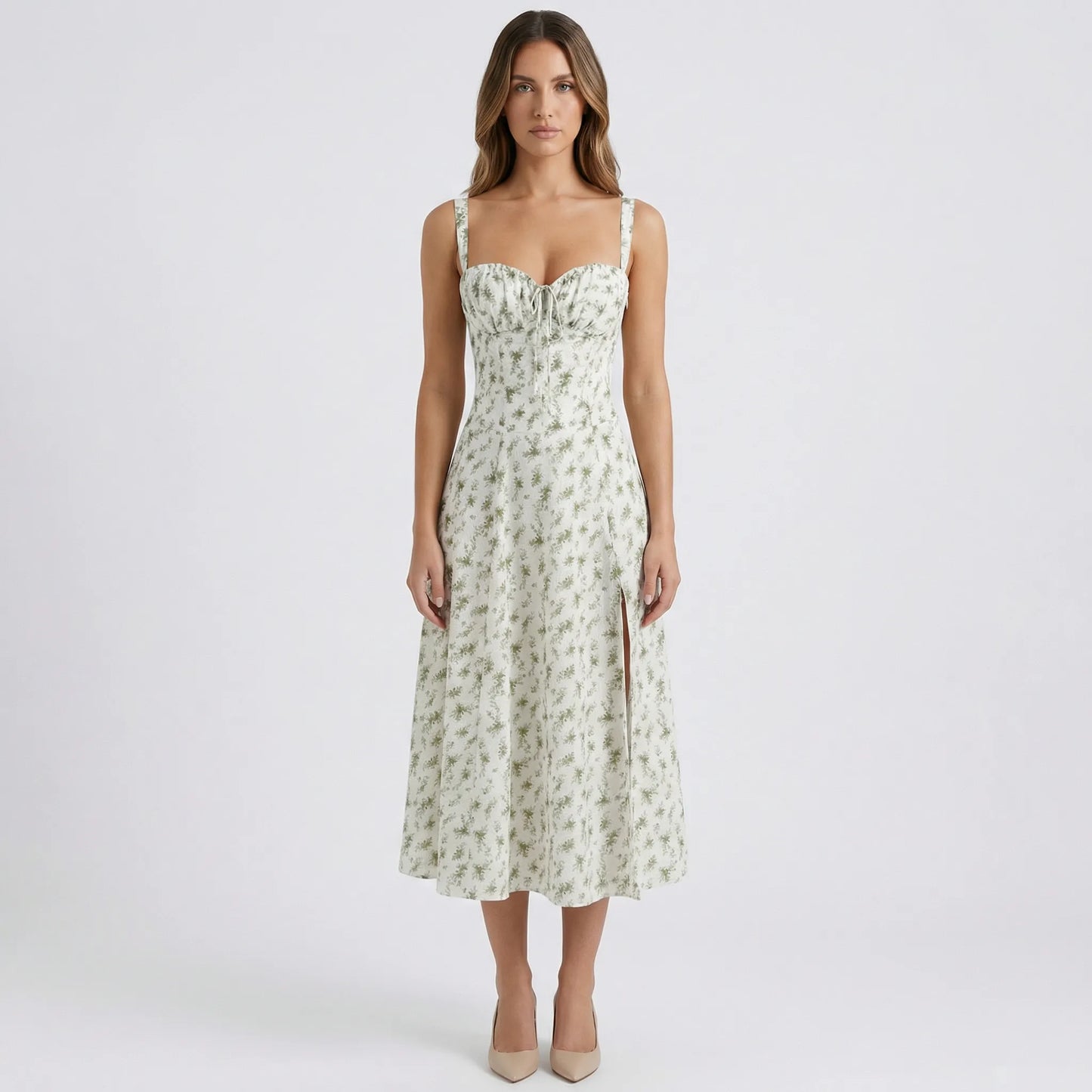 White Floral Dress Midi - Marah