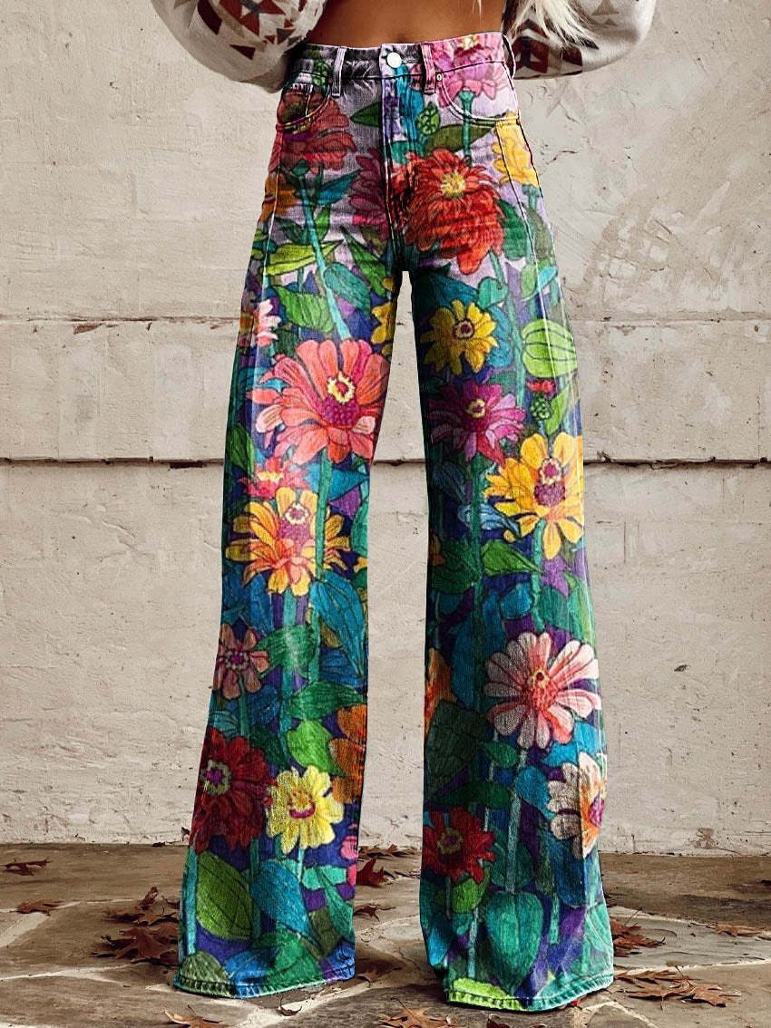 Wide-Leg Floral Print Trousers - Alexis