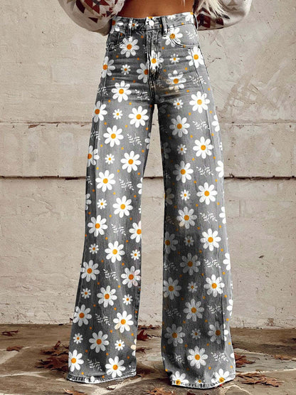 Wide-Leg Floral Print Trousers - Alexis