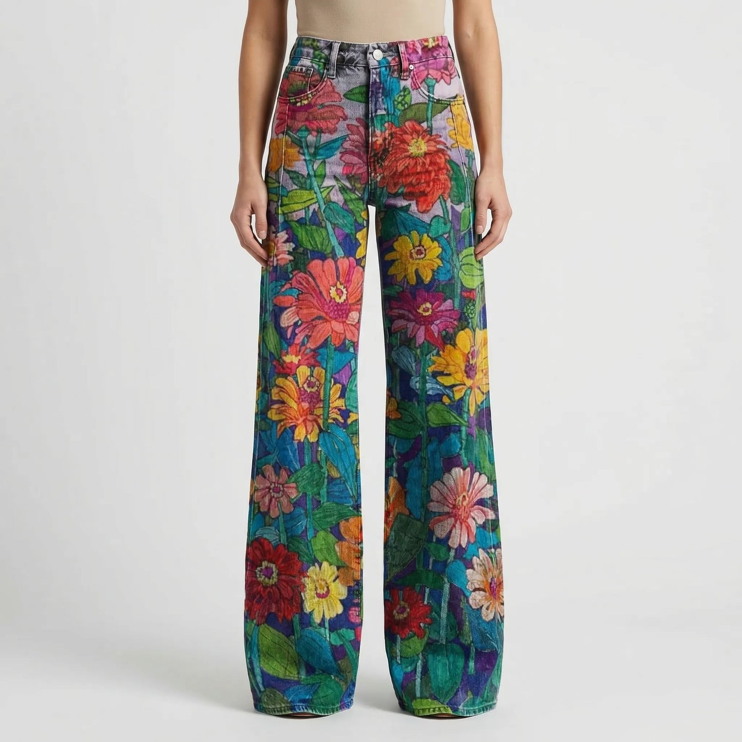 Wide-Leg Floral Print Trousers - Alexis