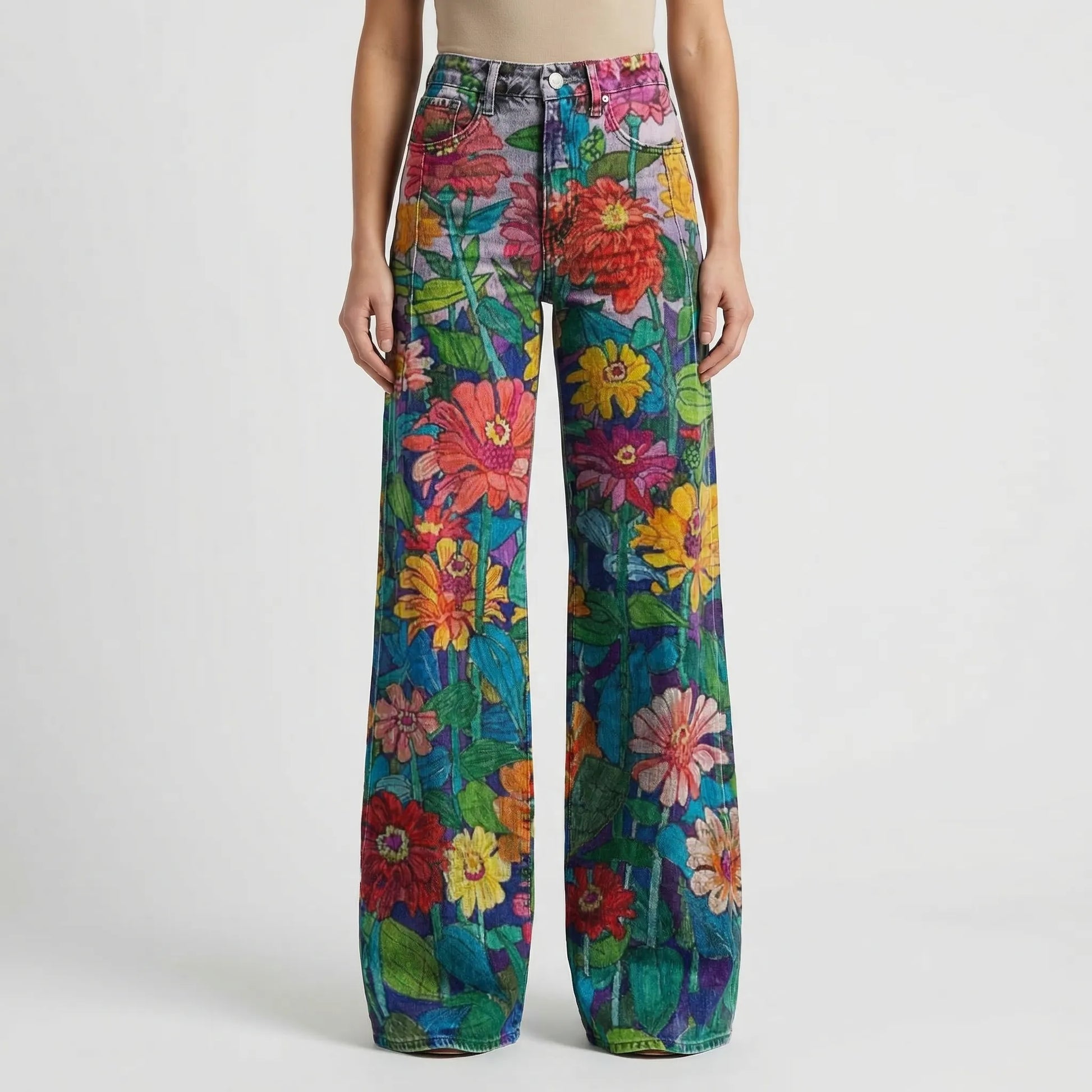 Wide-Leg Floral Print Trousers - Alexis