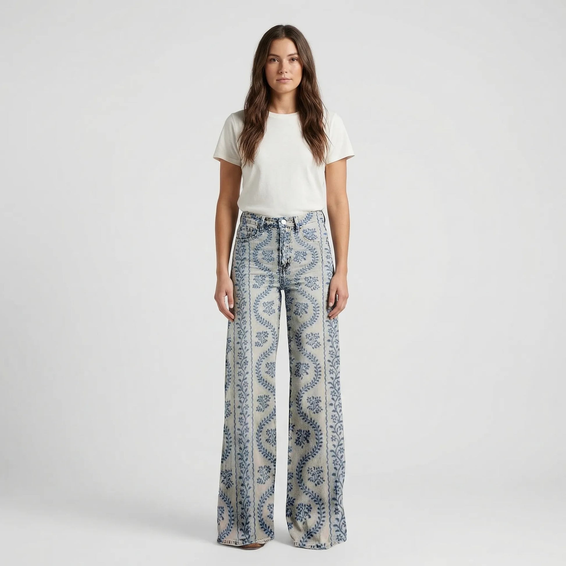 Wide-Leg Floral Print Trousers - Alexis