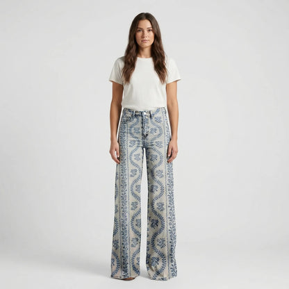 Wide-Leg Floral Print Trousers - Alexis