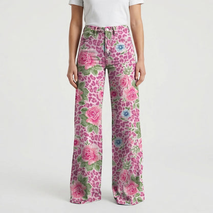 Wide-Leg Floral Print Trousers - Alexis
