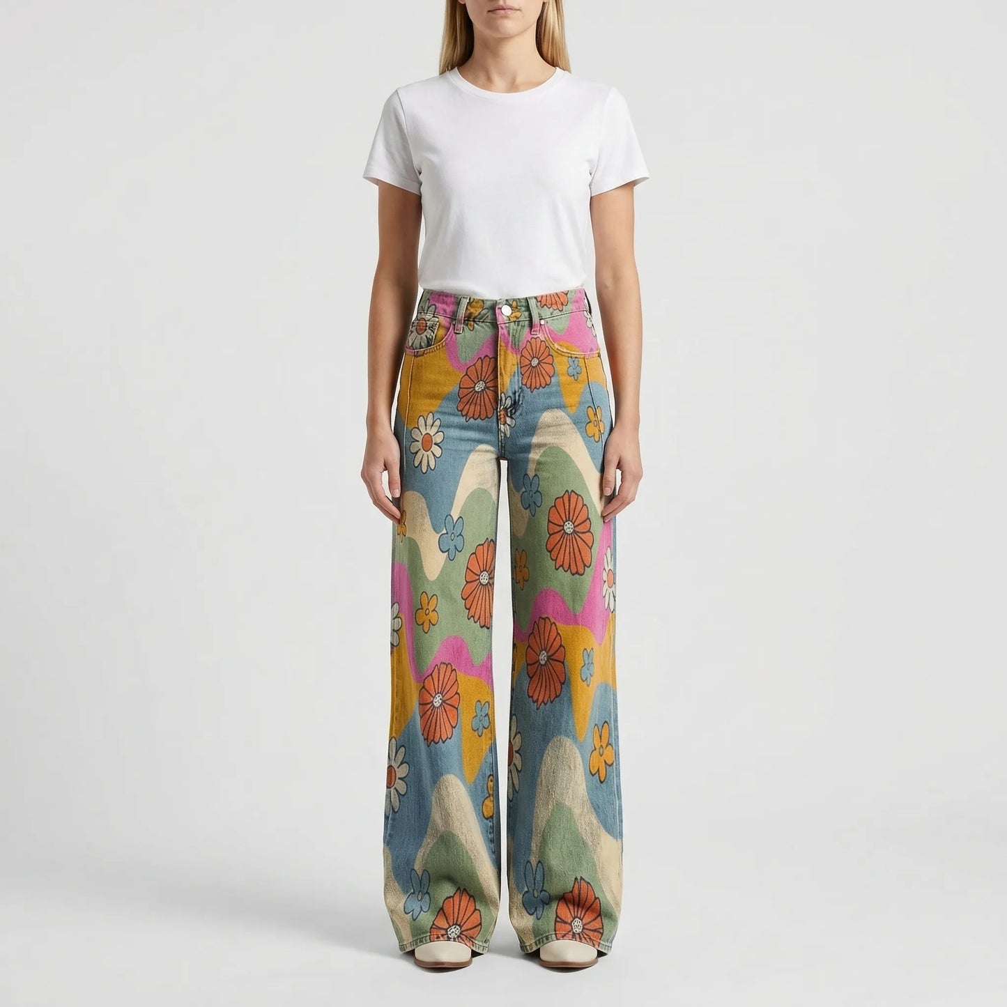 Wide-Leg Floral Print Trousers - Alexis