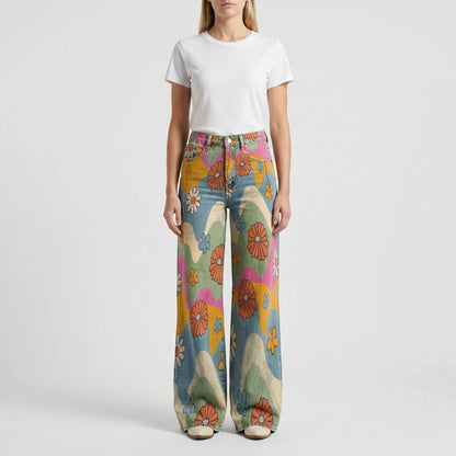 Wide-Leg Floral Print Trousers - Alexis