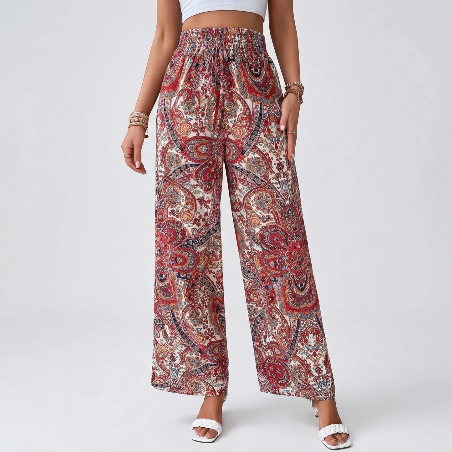 Wide-Leg Printed Boho Trousers - Hannah