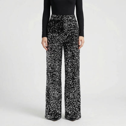 Wide-Leg Sequin Trousers Full Length - Molly