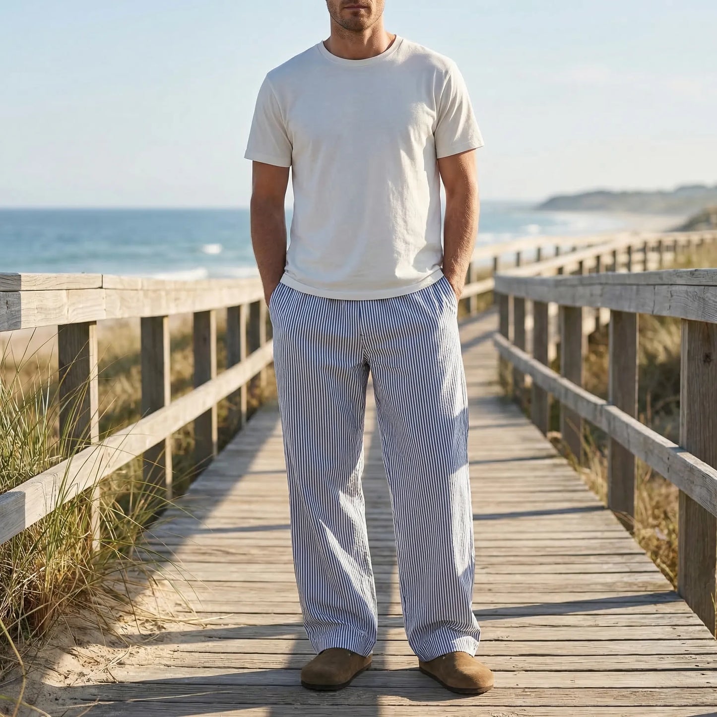Wide-Leg Striped Casual Trousers - Alex