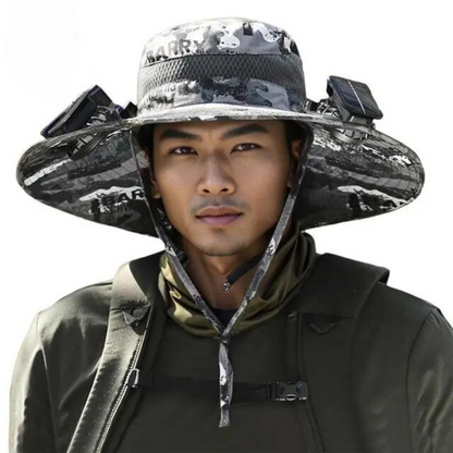 Outdoor sun hat with integrated solar fan – CoolBreeze Solar