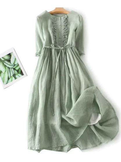Autumnal linen dress with a relaxed fit – Selina