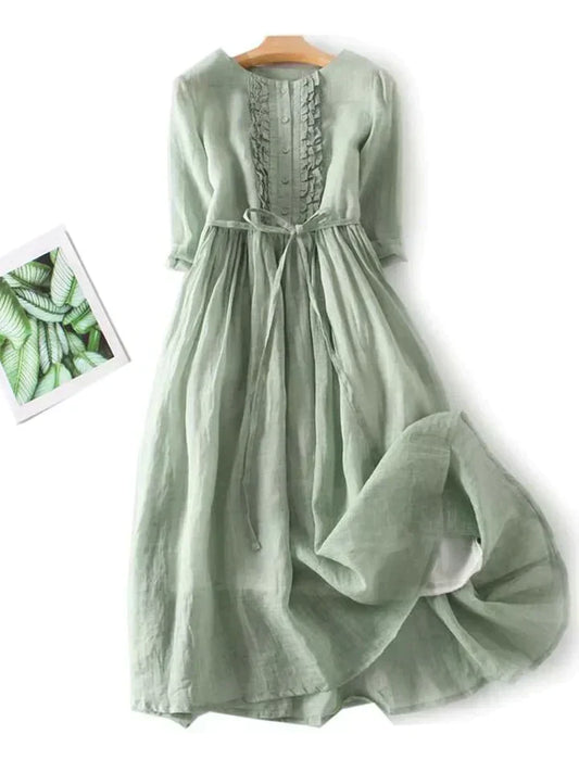 Autumnal linen dress with a relaxed fit – Selina