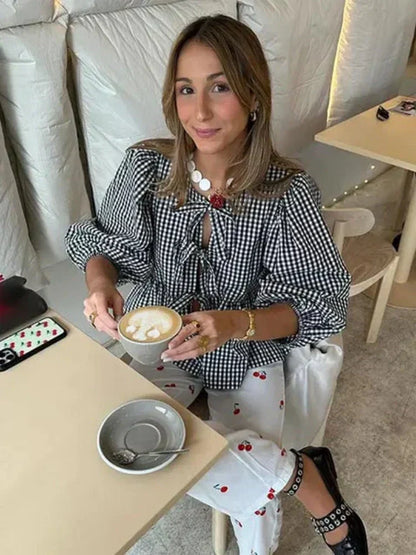 Checked women's blouse with puff sleeves – Maeve Autumn Magic Edition