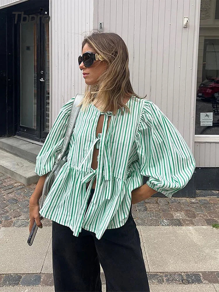 Checked women's blouse with puff sleeves – Maeve Autumn Magic Edition