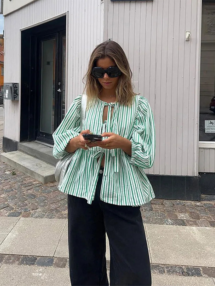 Checked women's blouse with puff sleeves – Maeve Autumn Magic Edition