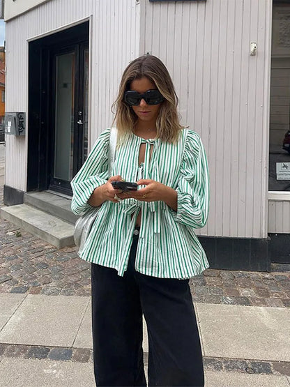 Checked women's blouse with puff sleeves – Maeve Autumn Magic Edition