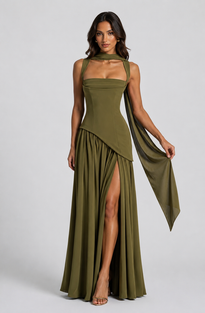 Sculpted Draped Satin-Feel Maxi Dress 7