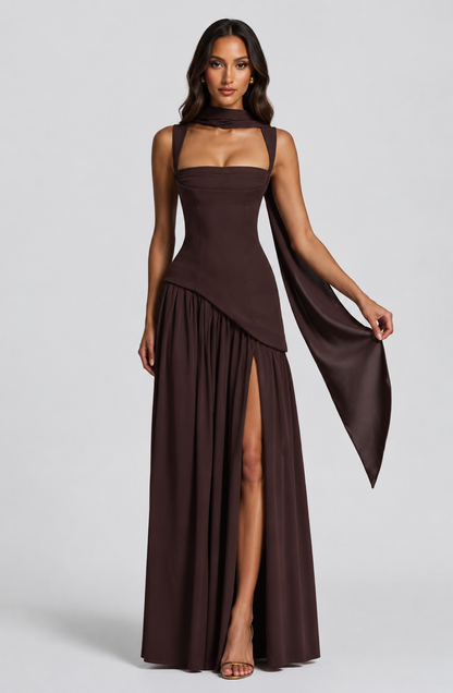 Sculpted Draped Satin-Feel Maxi Dress 3