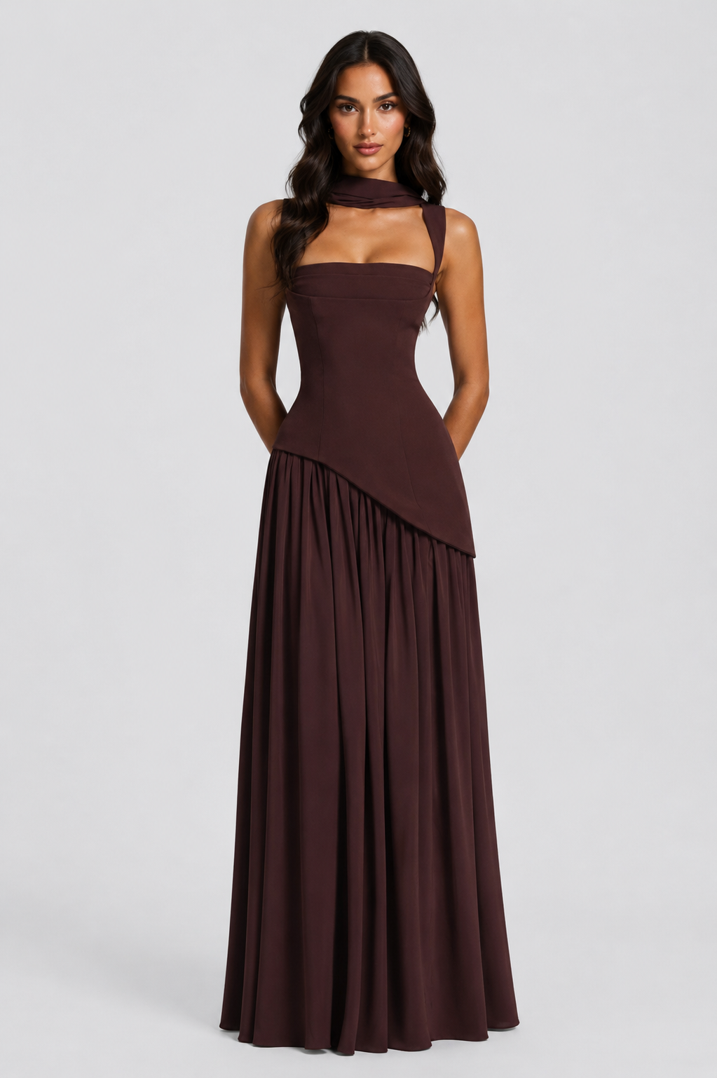 Sculpted Draped Satin-Feel Maxi Dress 4