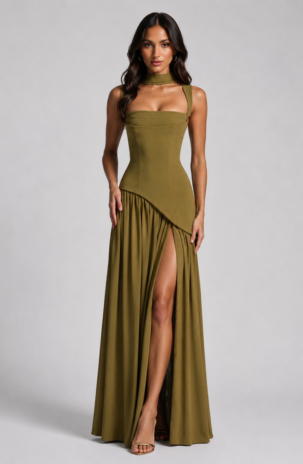 Sculpted Draped Satin-Feel Maxi Dress 6