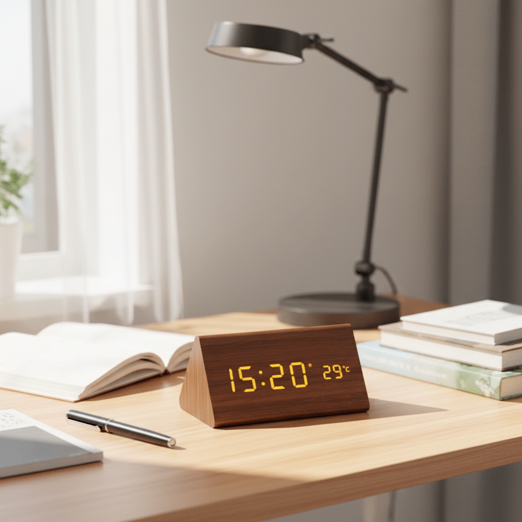 Elegant LED Wood Clock with Voice Control 3