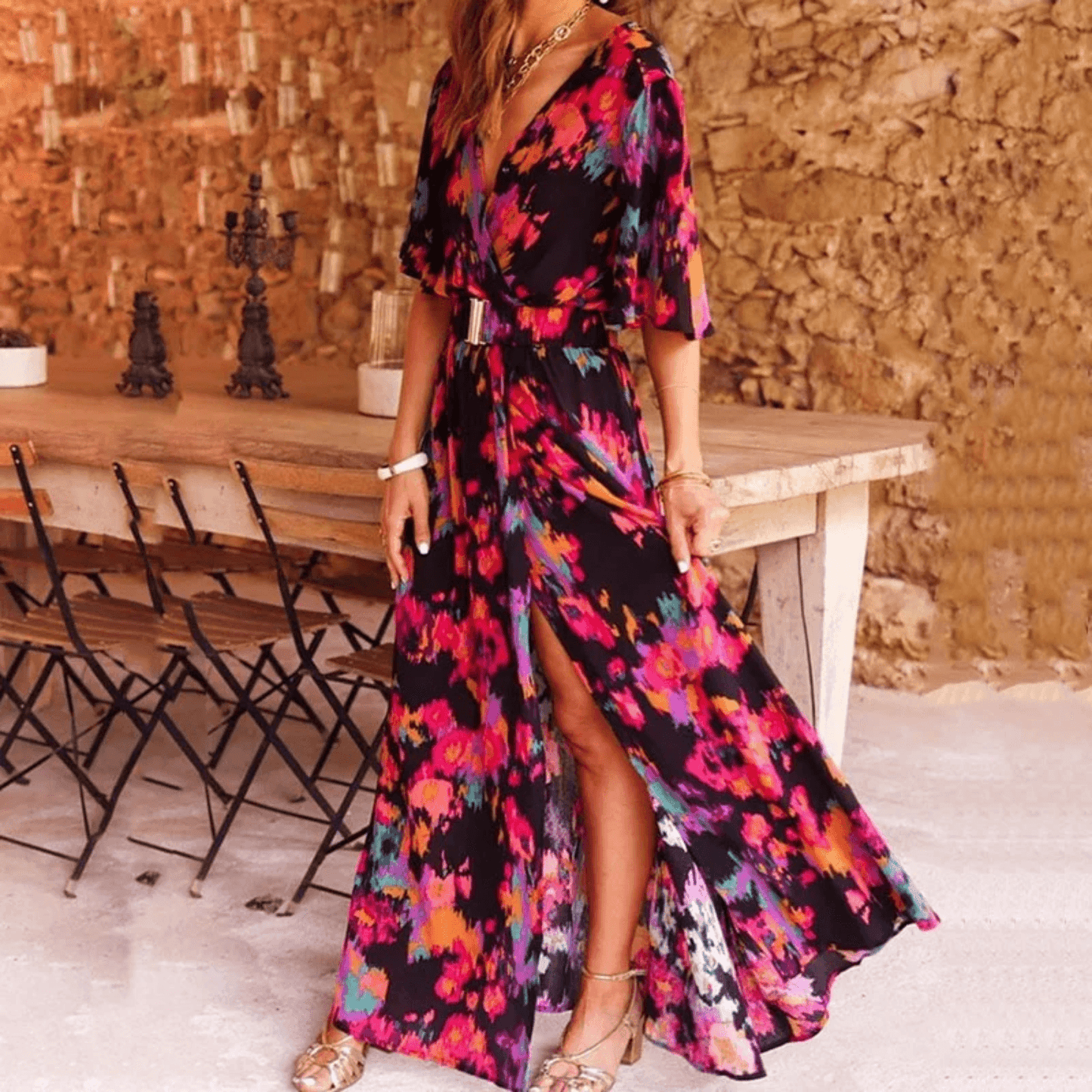 Wrap-Style Floral Print Maxi Dress - Christina