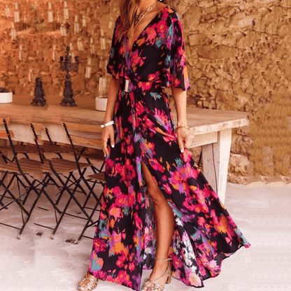 Wrap-Style Floral Print Maxi Dress - Christina