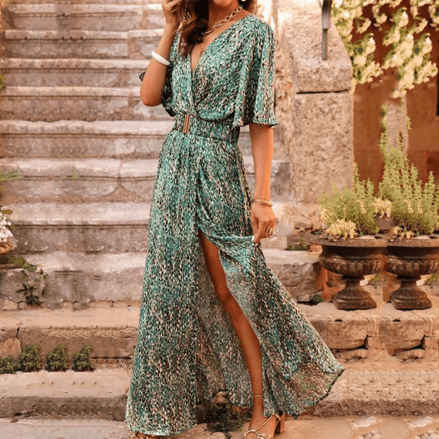 Wrap-Style Floral Print Maxi Dress - Christina