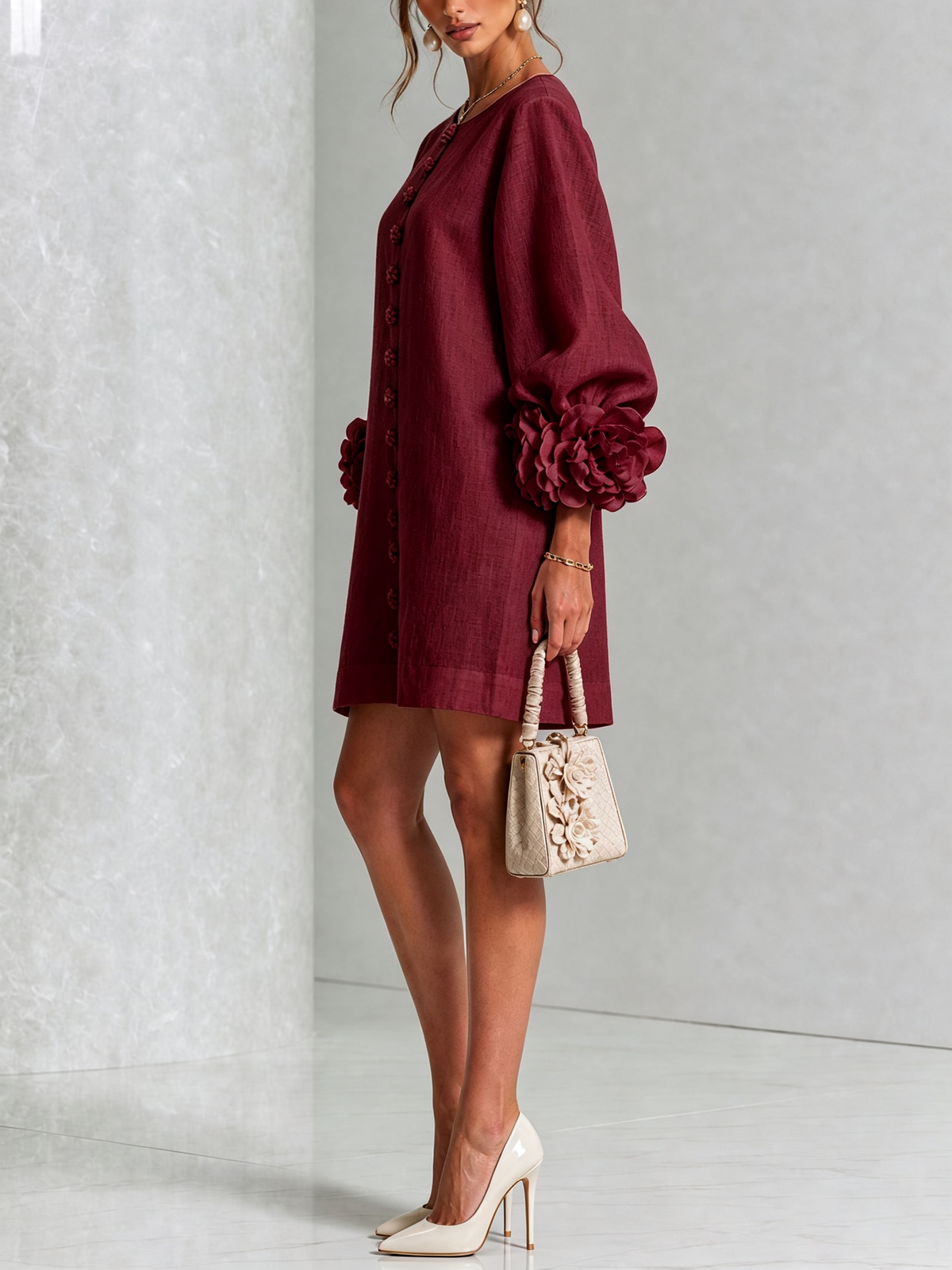 Boryana Colorful Mini Dress with Statement Ruffled Cuffs 36