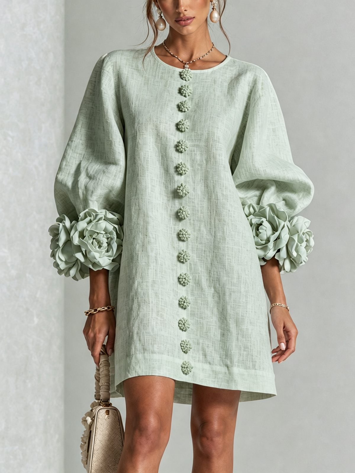 Boryana Colorful Mini Dress with Statement Ruffled Cuffs 31