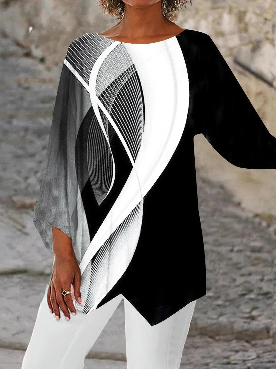 Stylish Geometric Tunic with Long Sleeves - Aurora