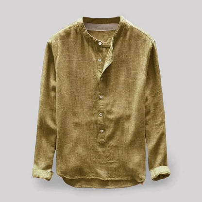Linen Men's Shirt with Mandarin Collar and Long Sleeves – Elian