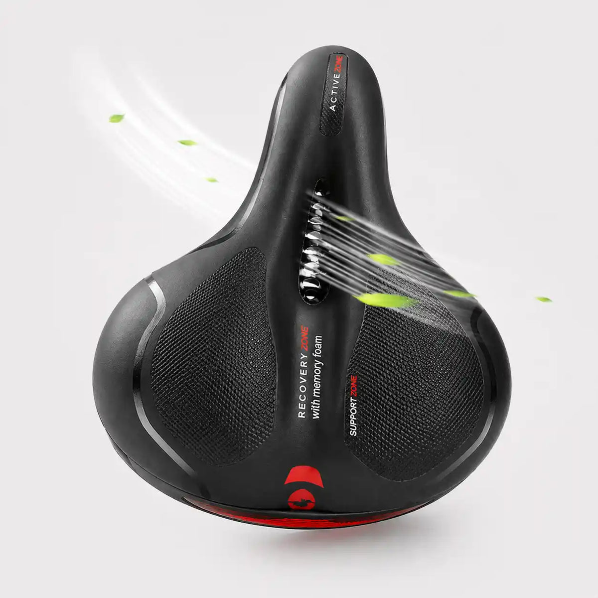 Saddle shown from above with streams of air and leaves passing through the central ventilation channel. 13