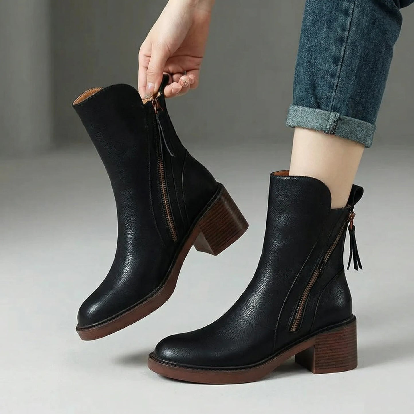 Zip-Up Ankle Boots - Lea