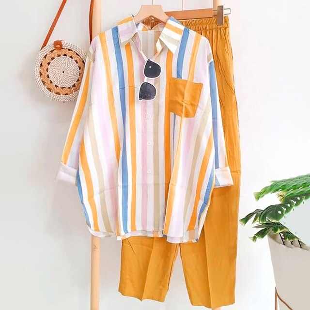 Autumnal blouse and trousers set in airy fabric – Noémie