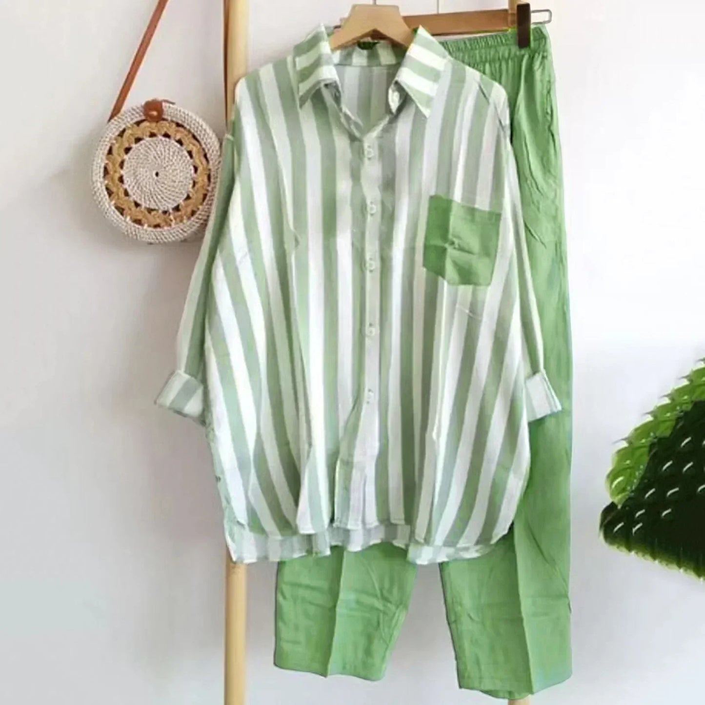 Autumnal blouse and trousers set in airy fabric – Noémie